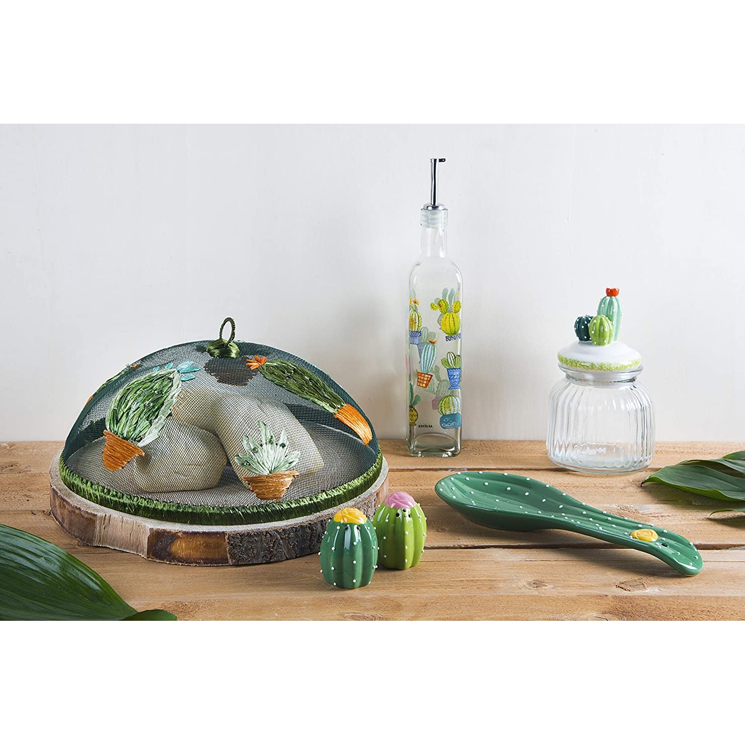 Cactus jar in glass and green ceramic code 62731 Excelsa